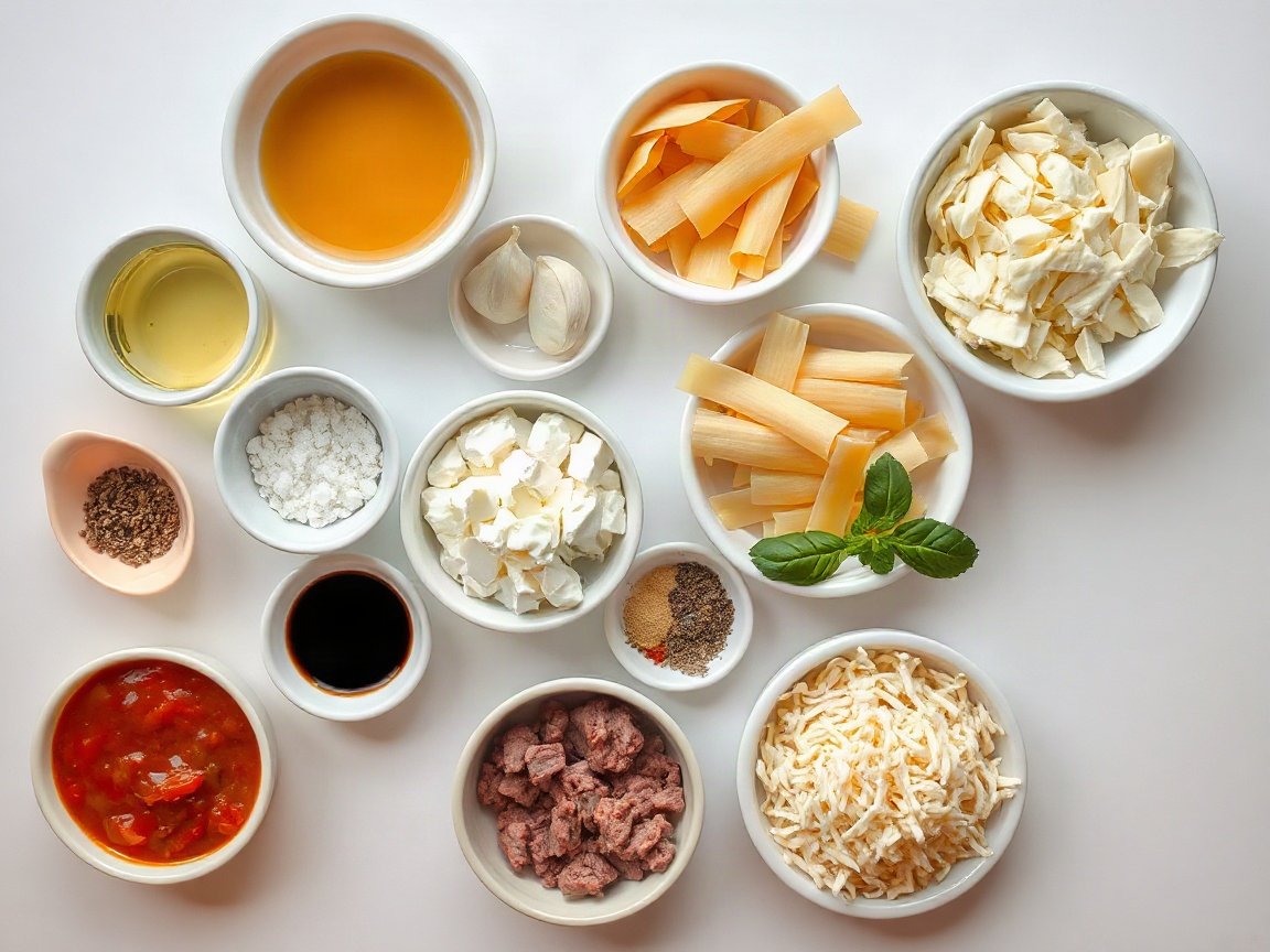 Lasagna Freezer Meal for Two (Small Loaf Pan Lasagna) 4 Ingredients for Freezer Lasagna: olive oil, lean ground beef, garlic, salt, black pepper, marinara sauce, whole-milk ricotta, grated Parmesan, Italian seasoning, no-boil lasagna noodles and shredded mozzarella