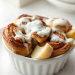 Leftover Cinnamon Roll Bread Pudding, fully cooked and ready to serve for two