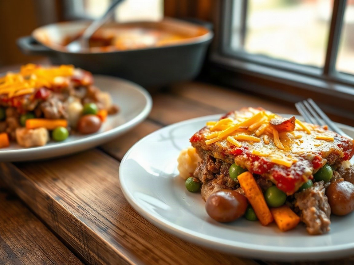 Leftover Meatloaf Shepherd's Pie for Two 5 Leftover Meatloaf Shepherd's Pie plated as two servings, close-up