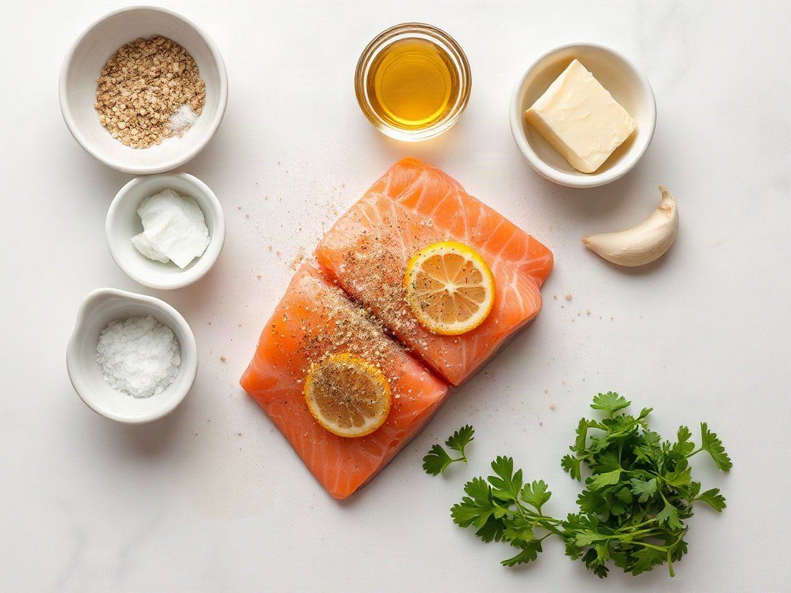 Lemon Pepper Salmon for Two (Easy Salmon for One or Two) 4 Ingredients for Lemon Pepper Salmon for Two (with Lemon Garlic Butter): salmon fillets, lemon pepper seasoning, kosher salt, olive oil, butter, garlic, lemon juice and parsley