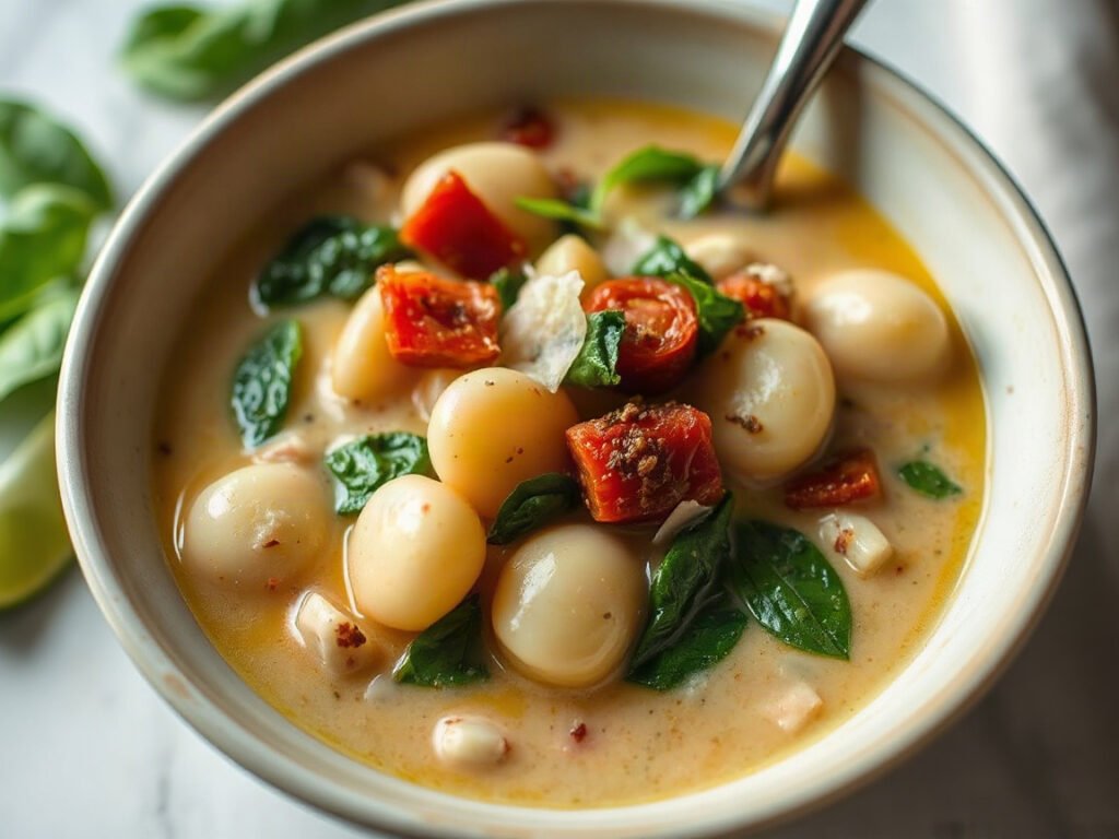 Marry Me Chicken Gnocchi Soup, fully cooked and ready to serve for two