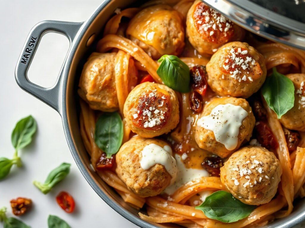 Marry Me Chicken Meatballs, fully cooked and ready to serve for two