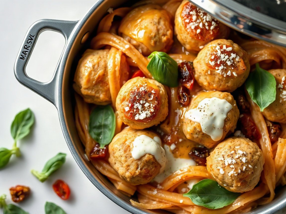 Marry Me Chicken Meatballs for Two (Creamy Sun-Dried Tomato Sauce)