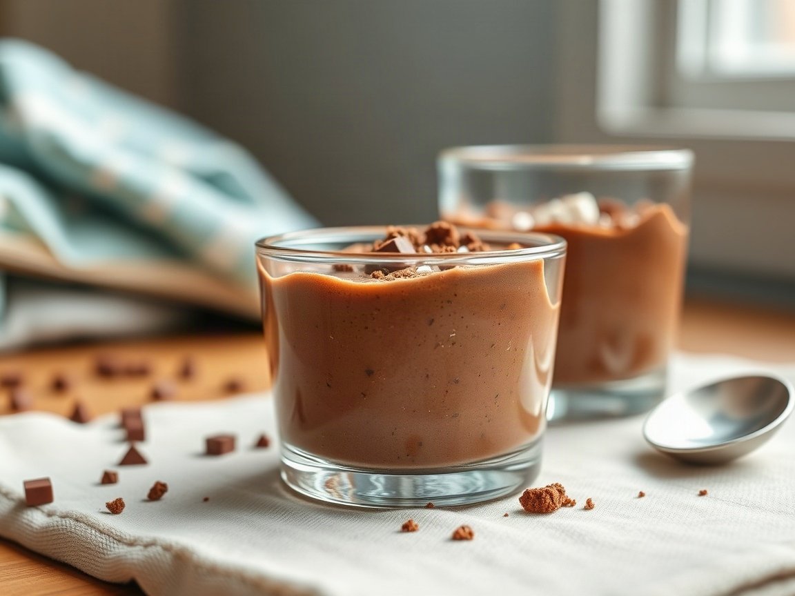 Protein Pudding for Two (Chocolate Cottage Cheese Pudding) 5 Chocolate Protein Pudding served as two portions, close-up