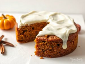 Pumpkin Cake with Cream Cheese Frosting, fully cooked and ready to serve for two