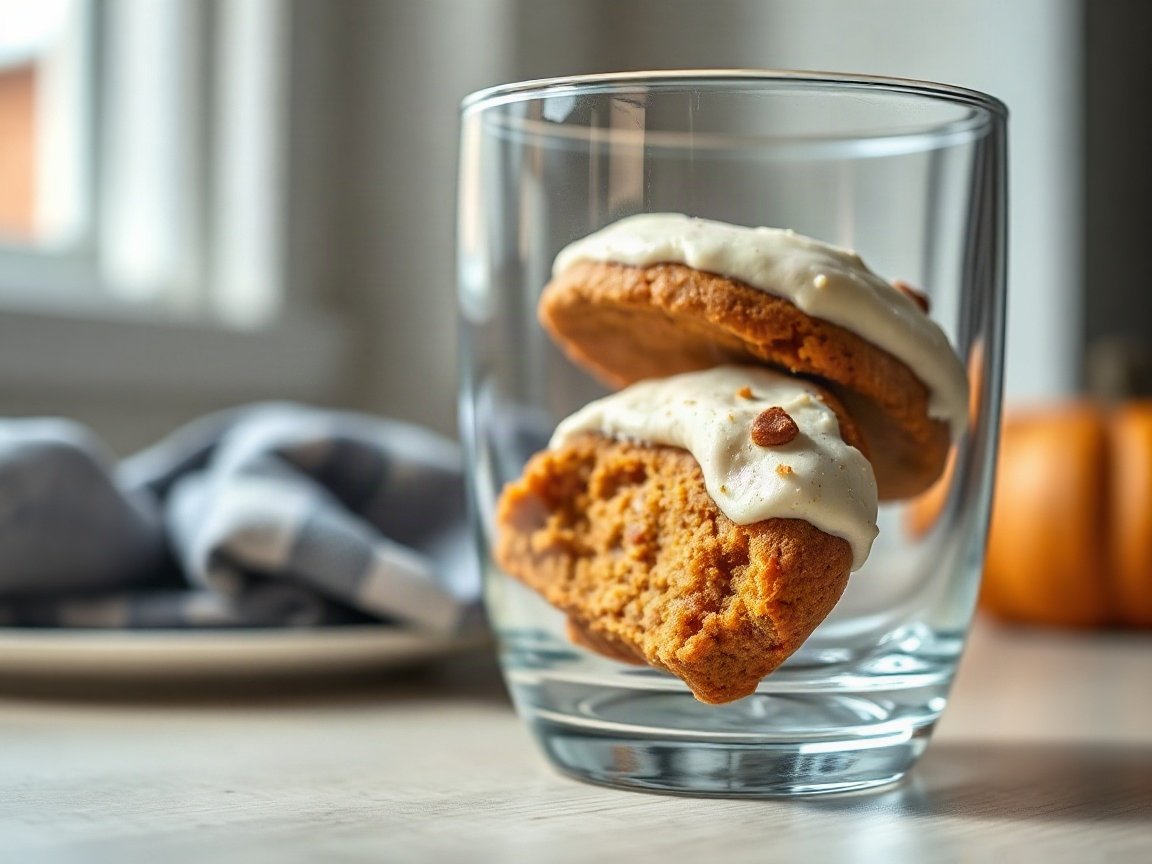 Pumpkin Cookies with Cream Cheese Frosting served for two, close-up