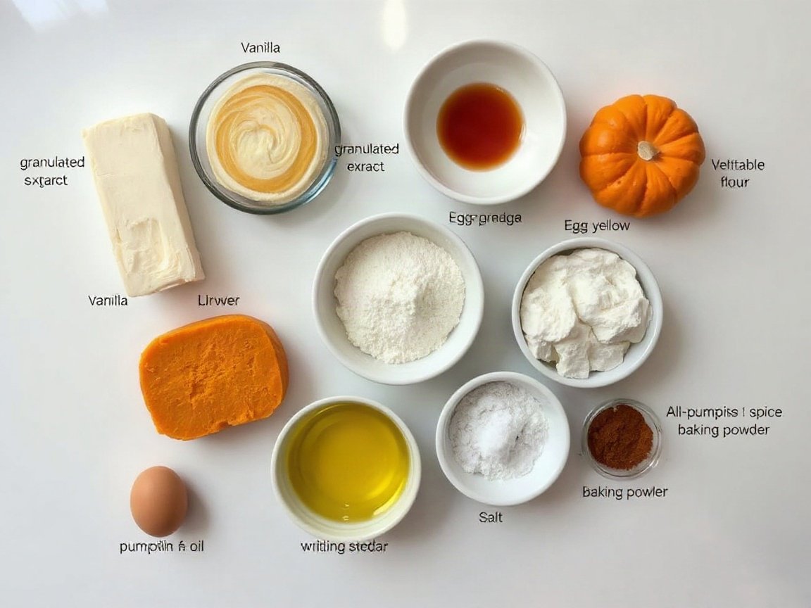 Pumpkin Cream Cheese Bars for Two (Small-Batch Cake Bars) 4 Ingredients for Pumpkin Cream Cheese Bars: cream cheese, granulated sugar for the swirl, vanilla extract, pumpkin puree, granulated sugar, egg yolk, vegetable oil, all-purpose flour, pumpkin pie spice, baking powder, baking soda and salt