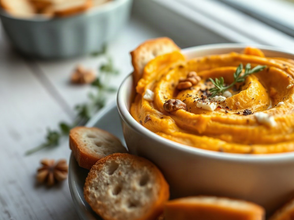 Pumpkin Feta Dip served for two, close-up