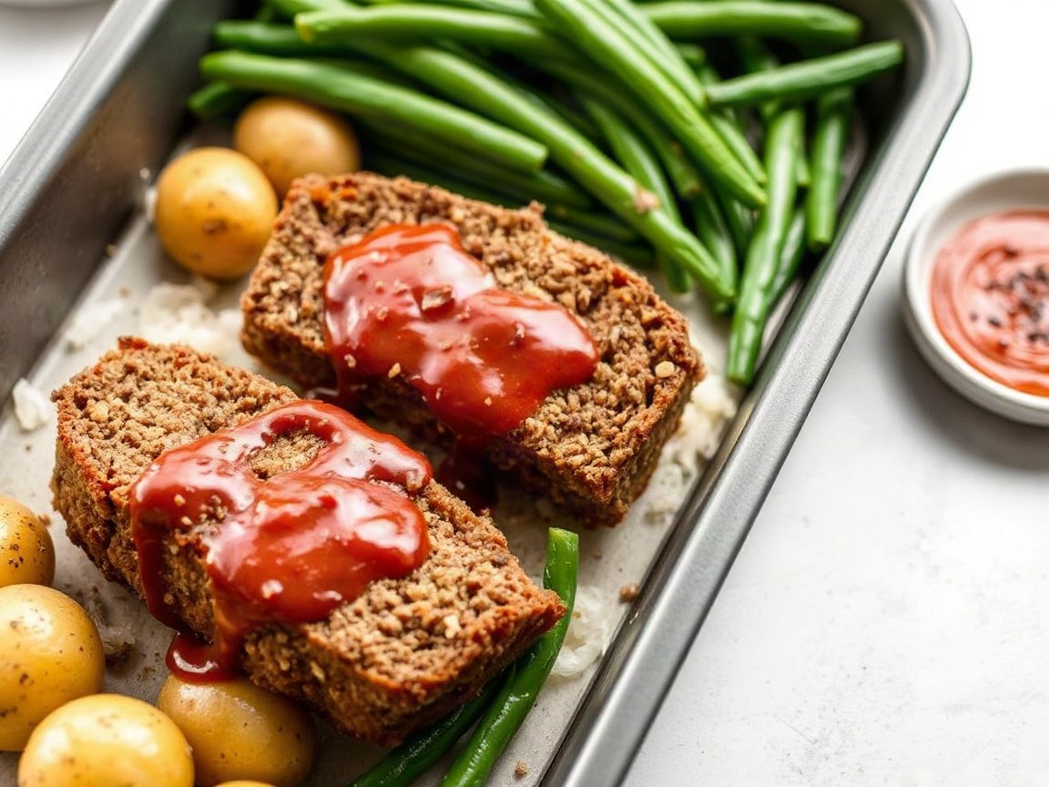 Sheet Pan Mini Meatloaf Dinner for Two (with Potatoes and Green Beans)