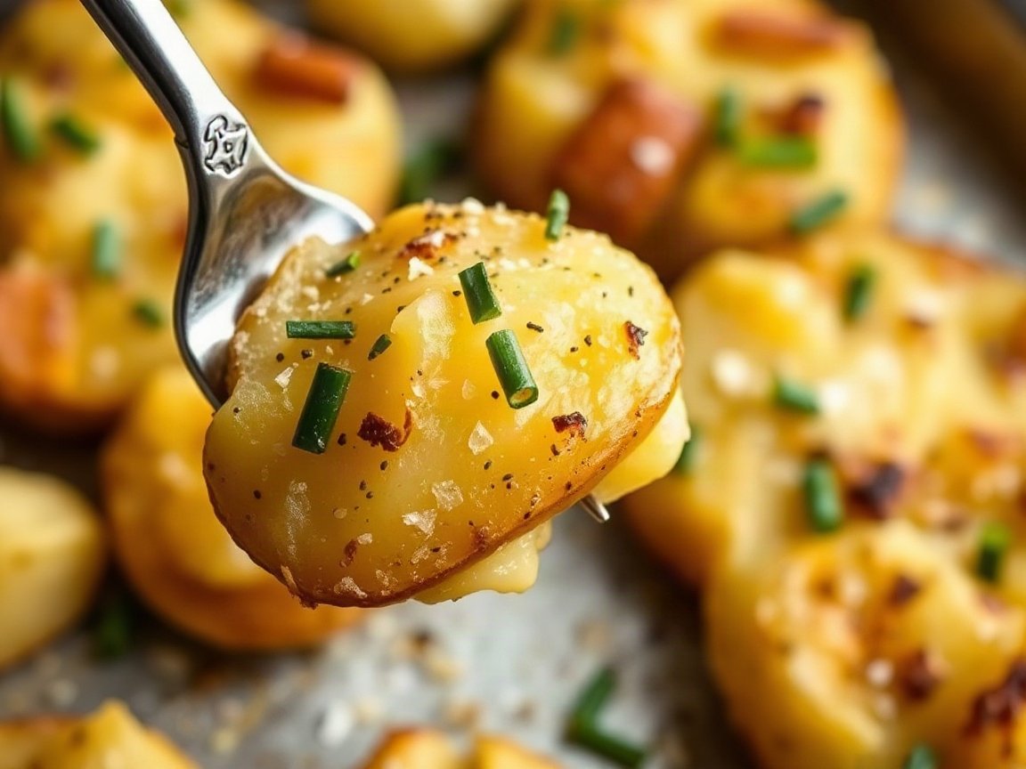 Sheet Pan Smashed Potatoes served for two, close-up