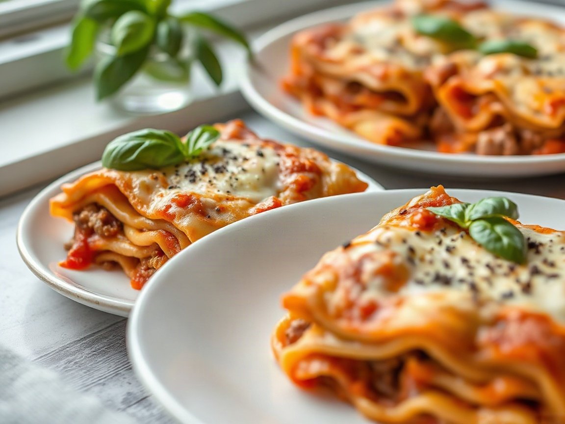 Skillet Lasagna for Two (One-Pan Stovetop Lasagna) 5 Skillet Lasagna for Two (One-Pan Stovetop Lasagna) plated as two servings, close-up
