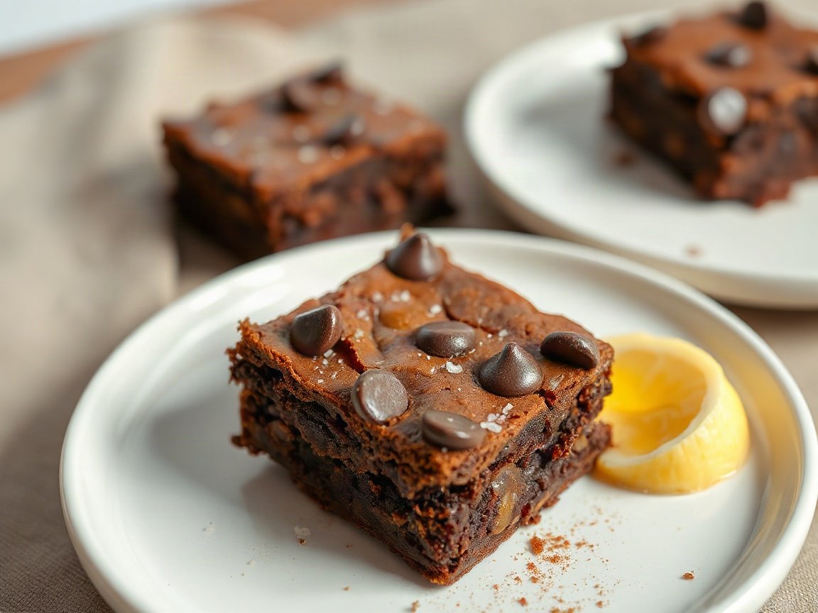 Small Batch Brownies plated as two servings, close-up