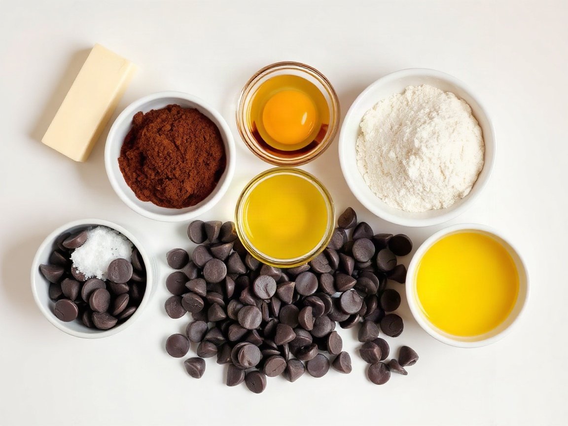 Ingredients for Small Batch Brownies: unsalted butter, granulated sugar, unsweetened cocoa powder, salt, egg, vanilla extract, all-purpose flour and semisweet chocolate chips