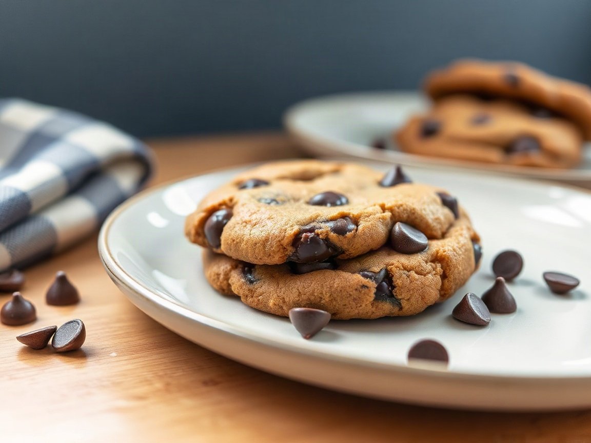 Small Batch Chocolate Chip Cookies (One Egg Yolk, 8 Cookies) 5 Small Batch Chocolate Chip Cookies plated as two servings, close-up