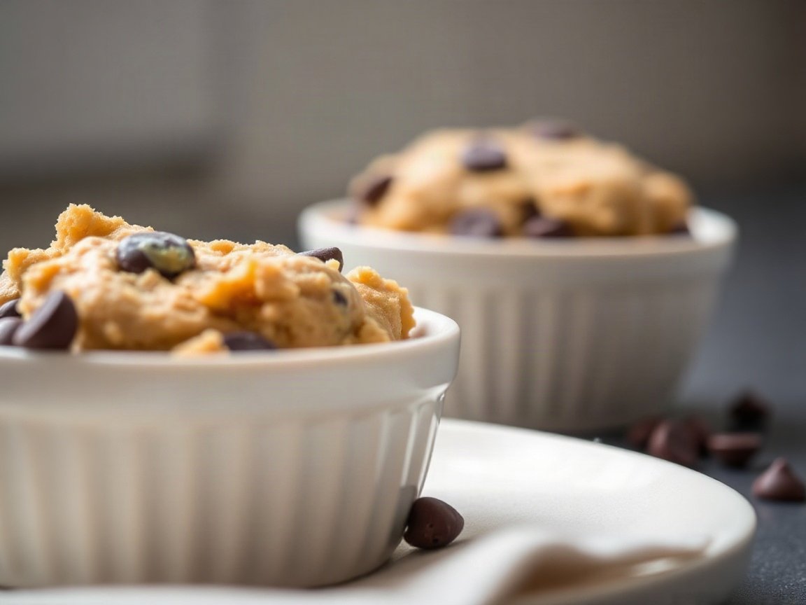 Small Batch Edible Cookie Dough served as two portions, close-up
