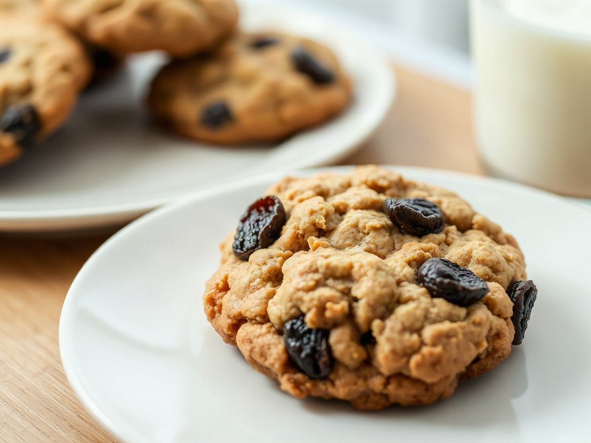 Small Batch Oatmeal Raisin Cookies (Soft and Chewy, Makes 6) 5 Small Batch Oatmeal Raisin Cookies plated as two servings, close-up
