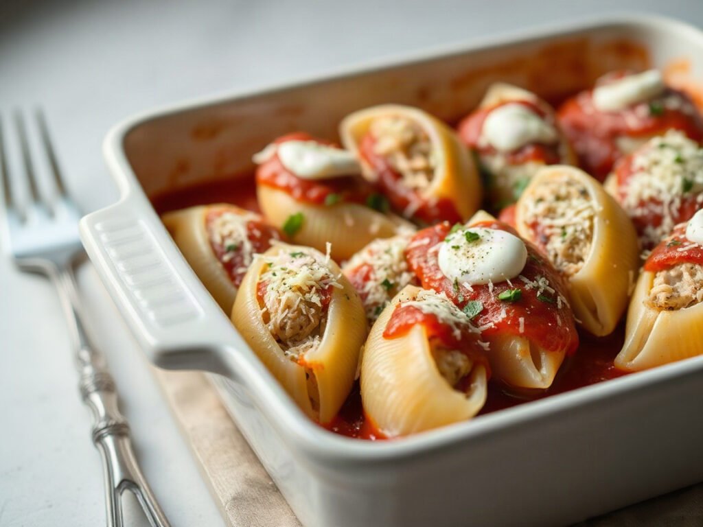 Stuffed Shells, fully cooked and ready to serve for two