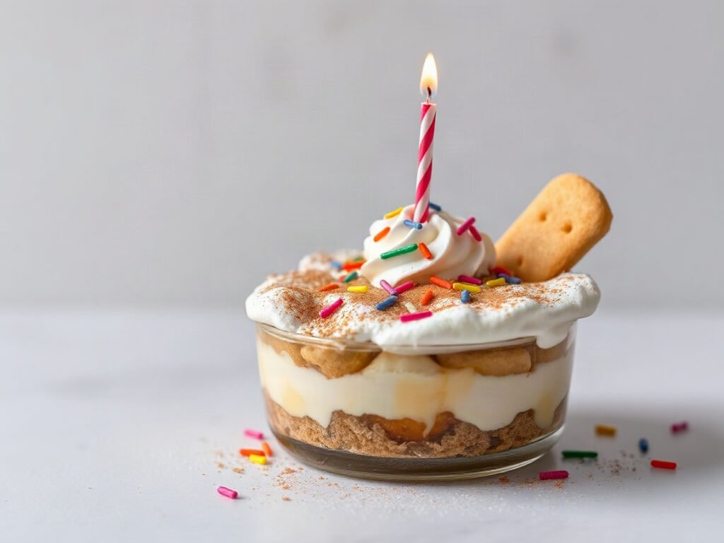 Tiramisu Birthday Cake, fully cooked and ready to serve for two